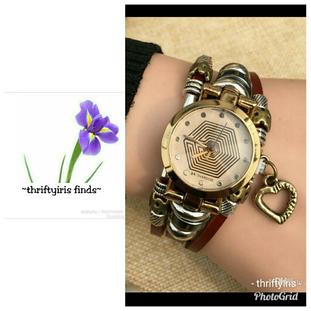 NEW- Faux Leather Gold/Silver Beaded Watch